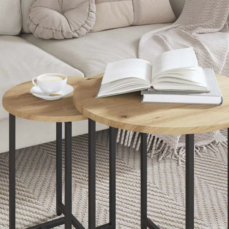 Šoninių staliukų komplektas 2 pcs Amatų ąžuolas ir juoda