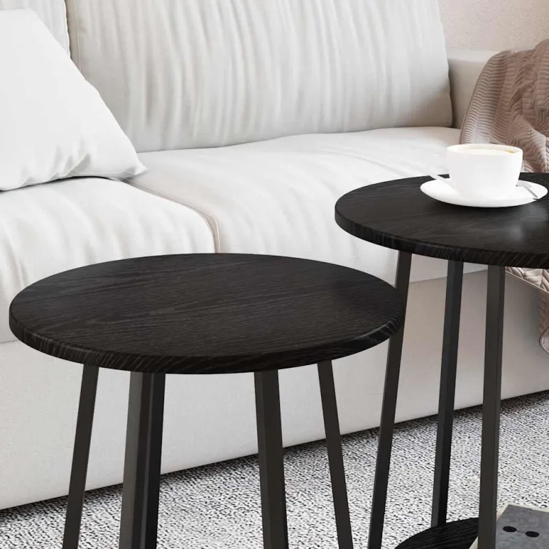 Šoninių staliukų komplektas su lentyna 2 pcs Juodas ąžuolas