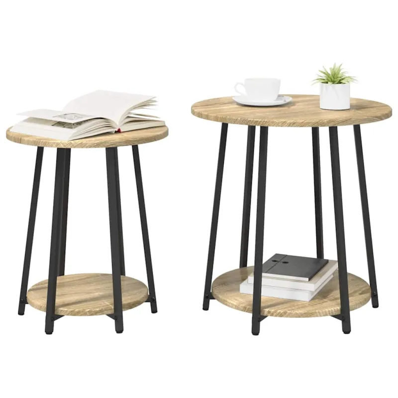 Šoninių staliukų komplektas 2 pcs Sonoma ąžuolas ir juoda
