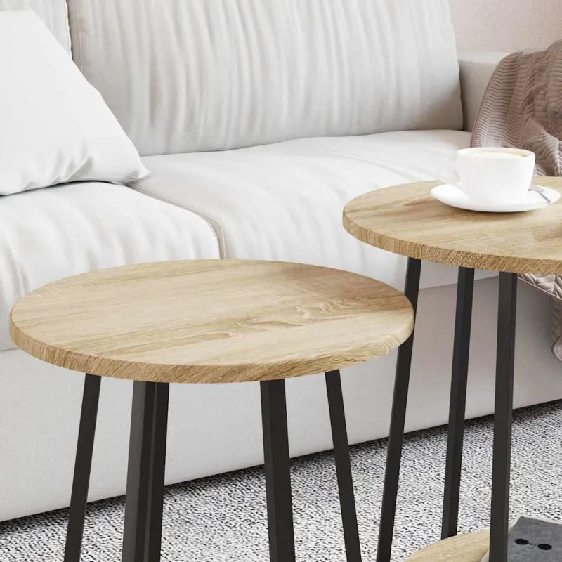Šoninių staliukų komplektas 2 pcs Sonoma ąžuolas ir juoda