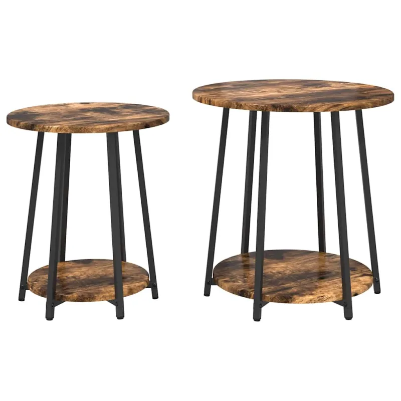 Šoninių staliukų komplektas 2 pcs Rūkyto ąžuolo ir juoda