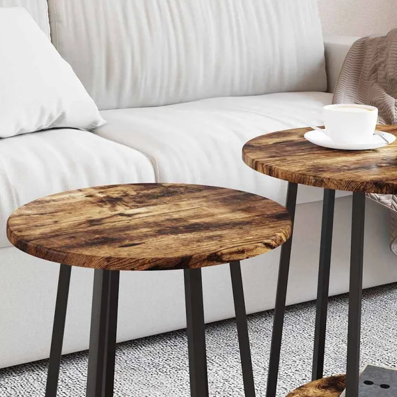 Šoninių staliukų komplektas 2 pcs Rūkyto ąžuolo ir juoda