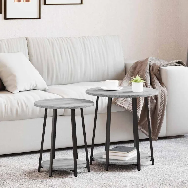 Šoninių staliukų komplektas 2 pcs Pilkas Sonoma ir juoda