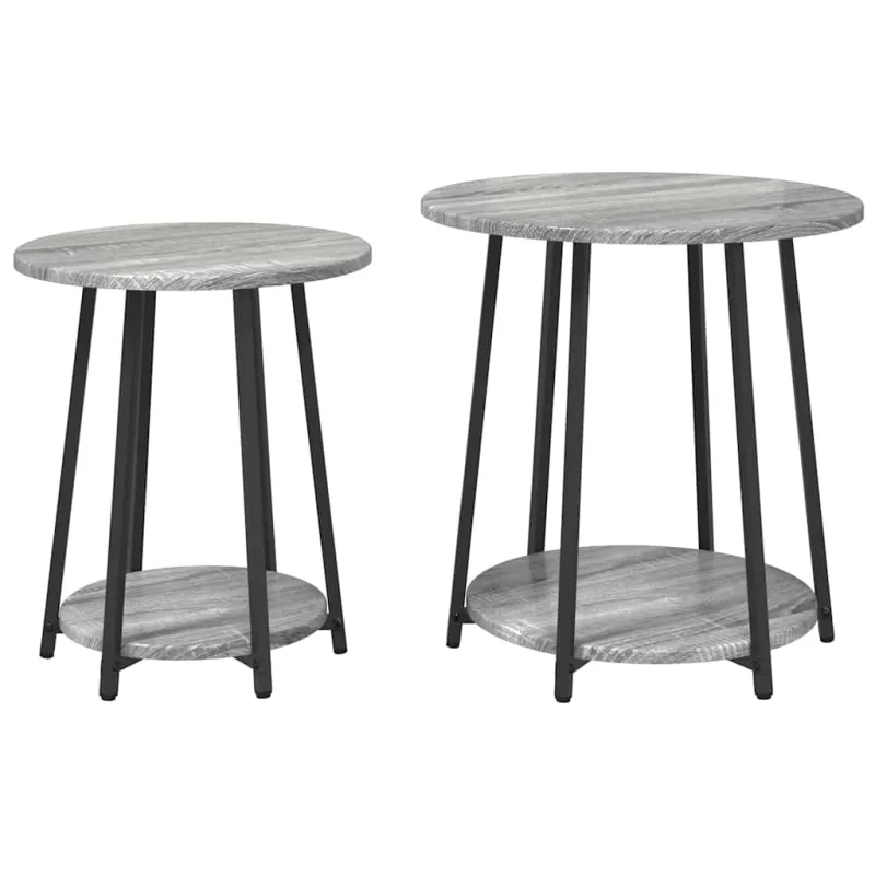 Šoninių staliukų komplektas 2 pcs Pilkas Sonoma ir juoda