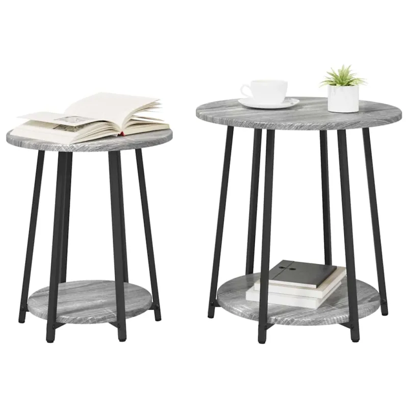 Šoninių staliukų komplektas 2 pcs Pilkas Sonoma ir juoda
