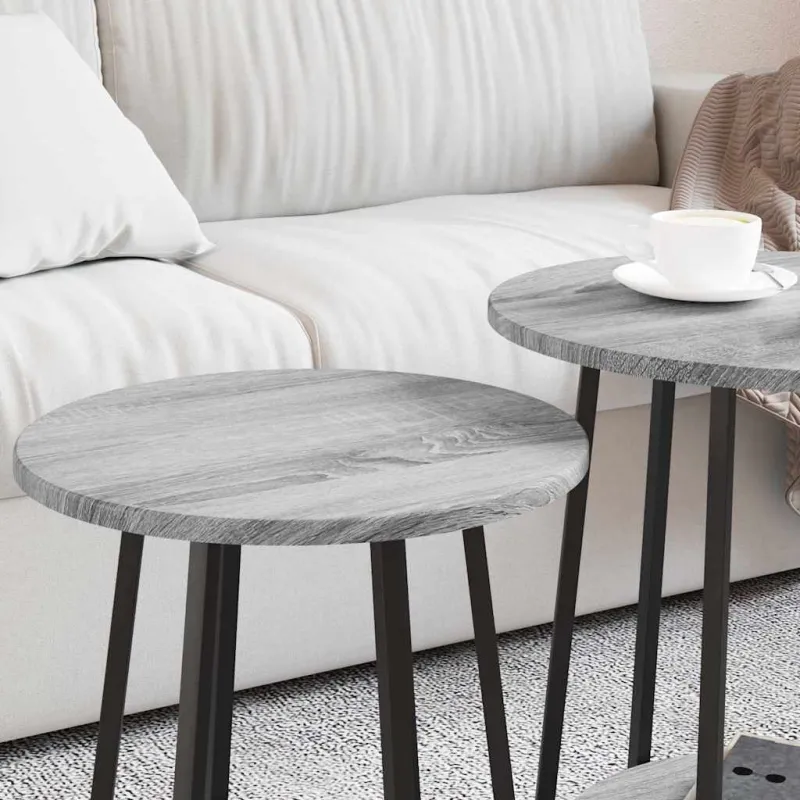 Šoninių staliukų komplektas 2 pcs Pilkas Sonoma ir juoda