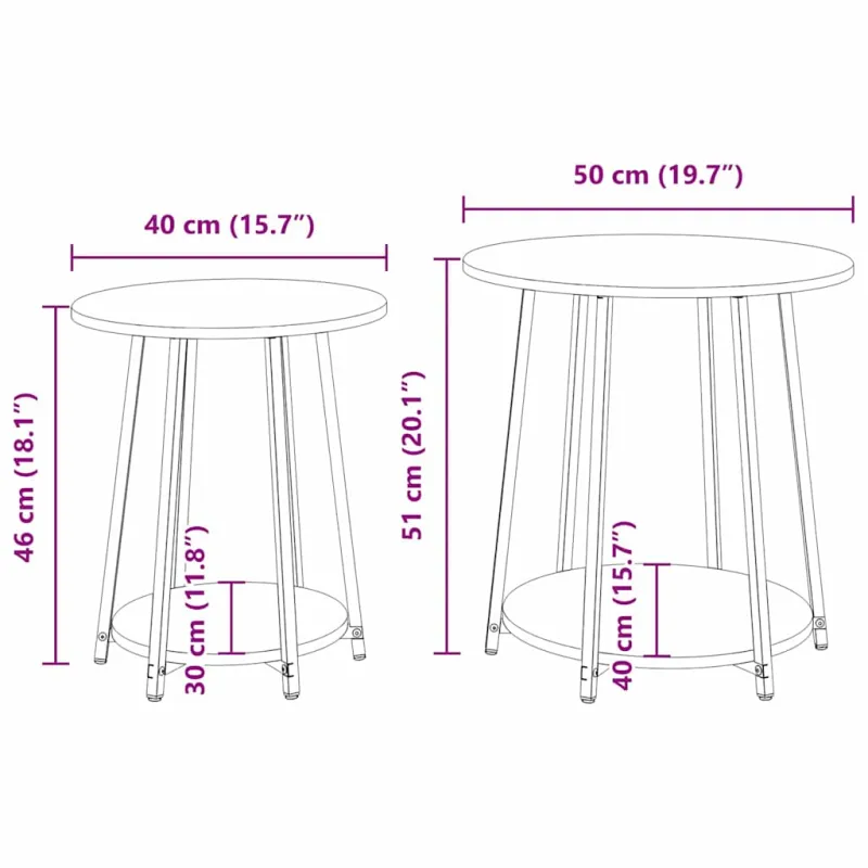 Šoninių staliukų komplektas 2 pcs Pilkas Sonoma ir juoda