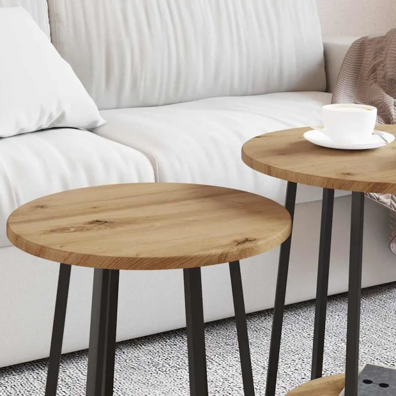 Šoninių staliukų komplektas 2 pcs Amatų ąžuolas ir juoda