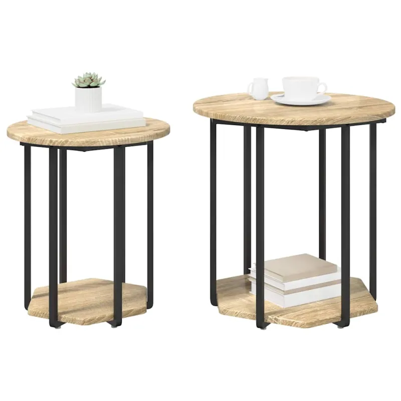 Šoninių staliukų komplektas su lentyna 2 pcs Ruda