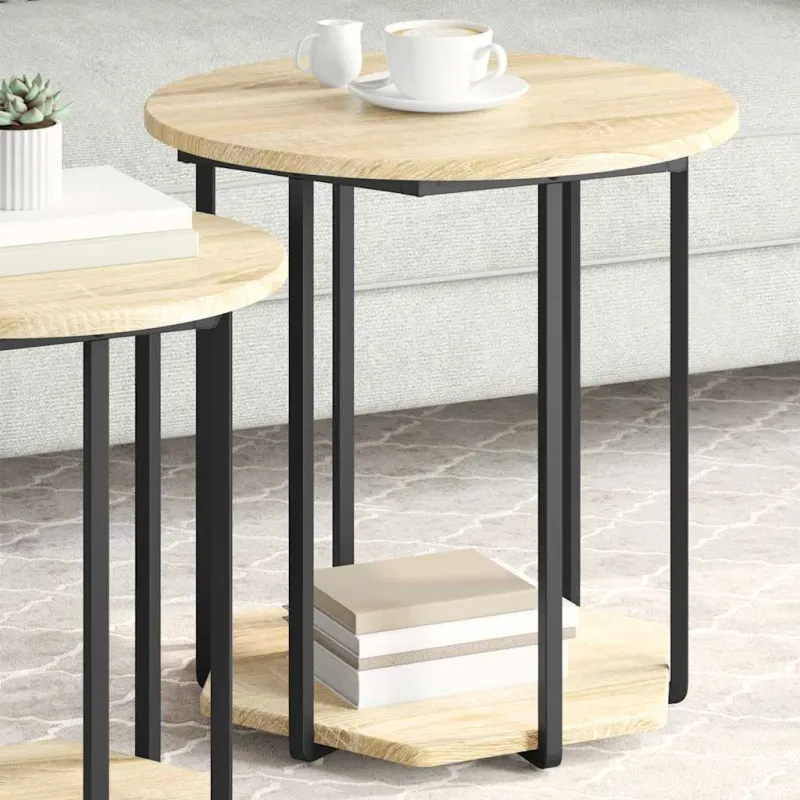 Šoninių staliukų komplektas su lentyna 2 pcs Ruda