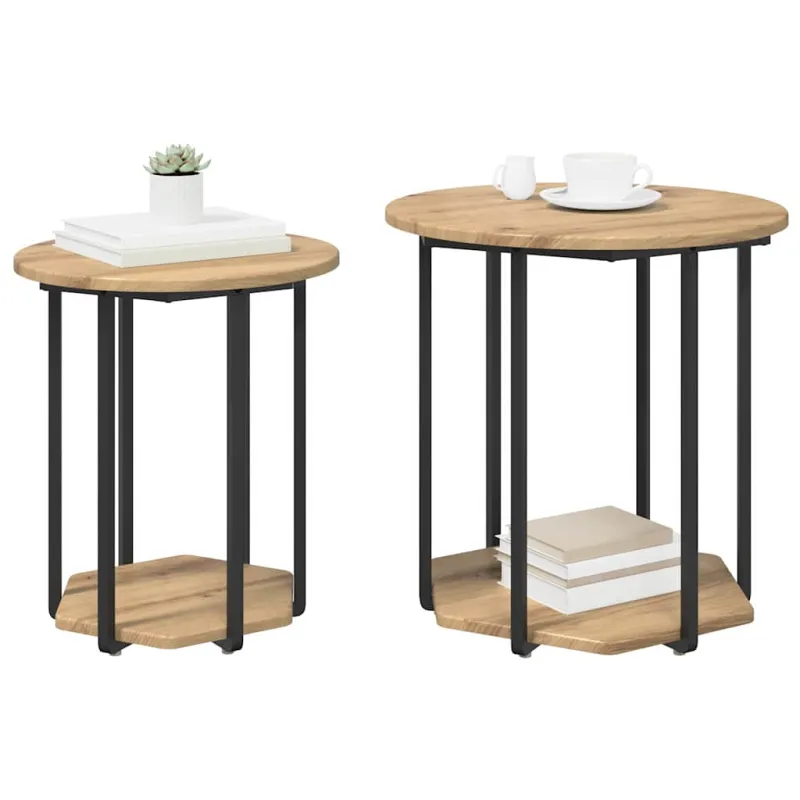 Šoninių staliukų komplektas su lentyna 2 pcs Ruda