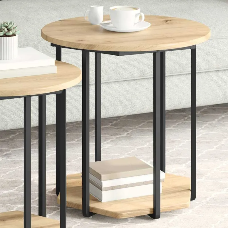 Šoninių staliukų komplektas su lentyna 2 pcs Ruda