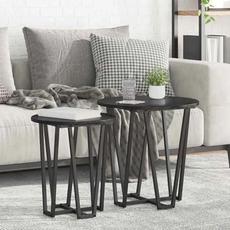 Šoninių staliukų komplektas 2 pcs Juodas ąžuolas