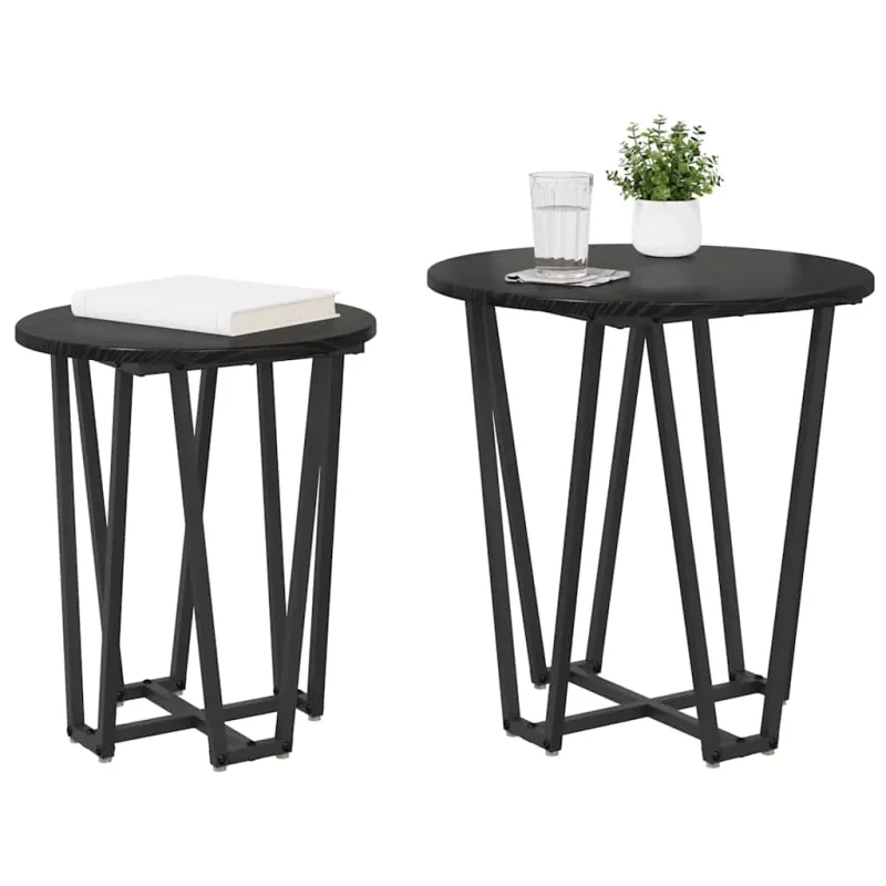 Šoninių staliukų komplektas 2 pcs Juodas ąžuolas