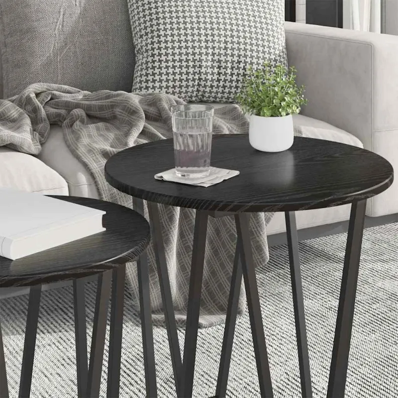 Šoninių staliukų komplektas 2 pcs Juodas ąžuolas
