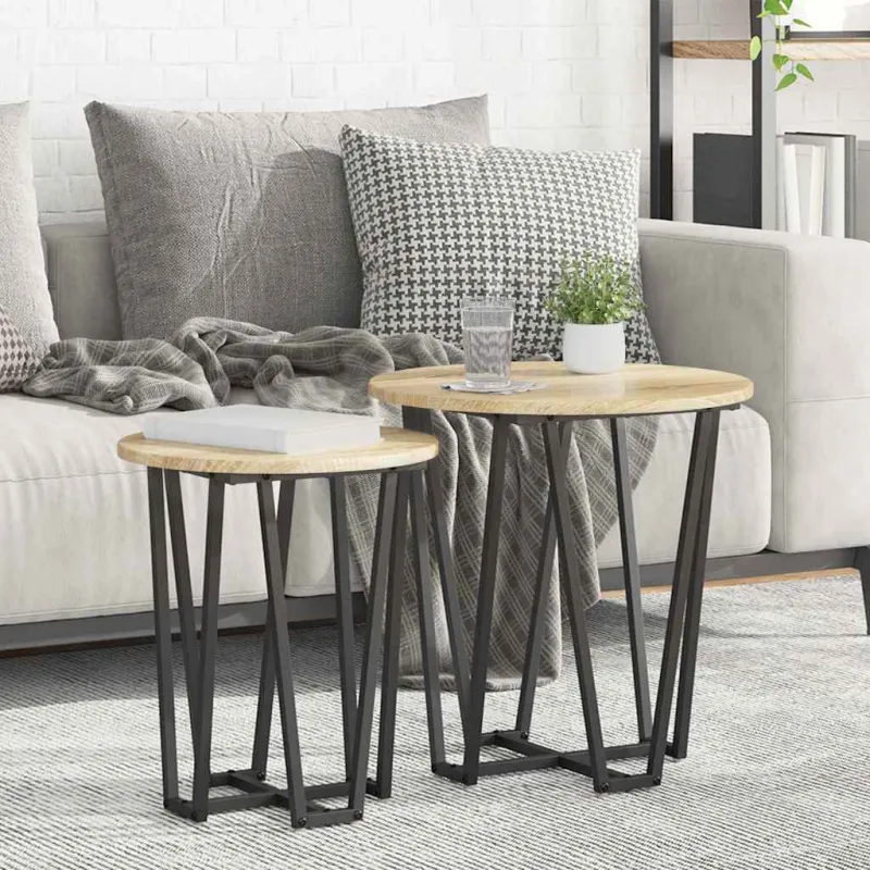Šoninių staliukų komplektas 2 pcs Sonoma ąžuolas ir juoda