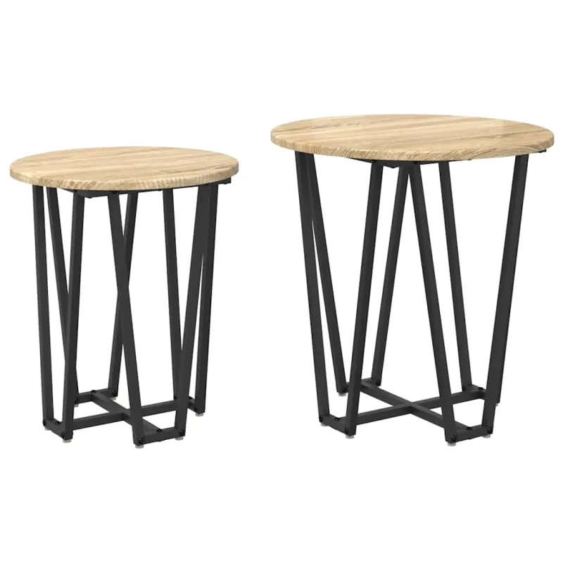Šoninių staliukų komplektas 2 pcs Sonoma ąžuolas ir juoda