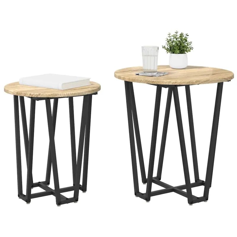 Šoninių staliukų komplektas 2 pcs Sonoma ąžuolas ir juoda