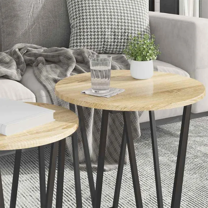 Šoninių staliukų komplektas 2 pcs Sonoma ąžuolas ir juoda