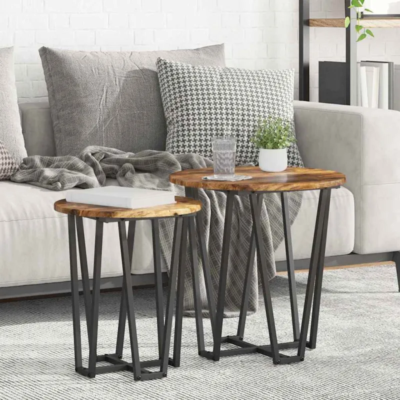 Šoninių staliukų komplektas 2 pcs Rūkyto ąžuolo ir juoda
