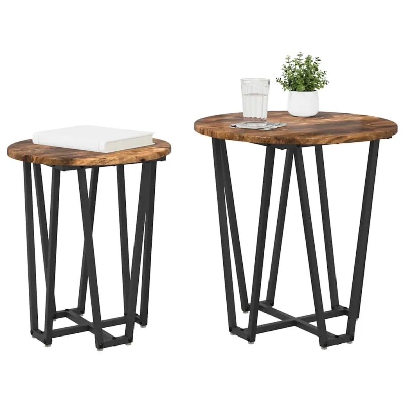 Šoninių staliukų komplektas 2 pcs Rūkyto ąžuolo ir juoda