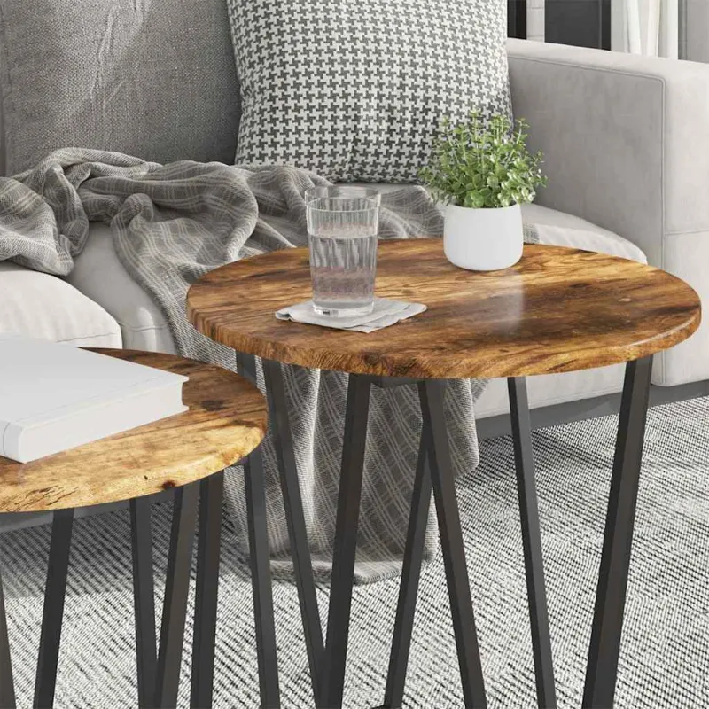 Šoninių staliukų komplektas 2 pcs Rūkyto ąžuolo ir juoda