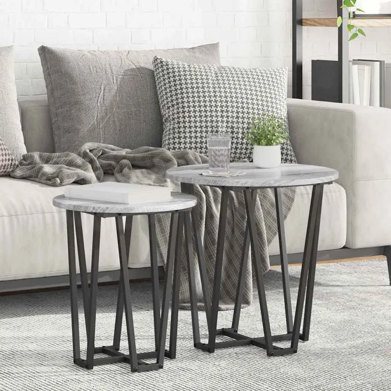 Šoninių staliukų komplektas 2 pcs Pilkas Sonoma ir juoda