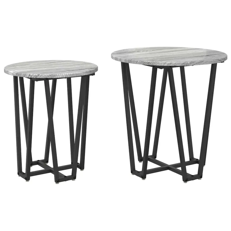 Šoninių staliukų komplektas 2 pcs Pilkas Sonoma ir juoda