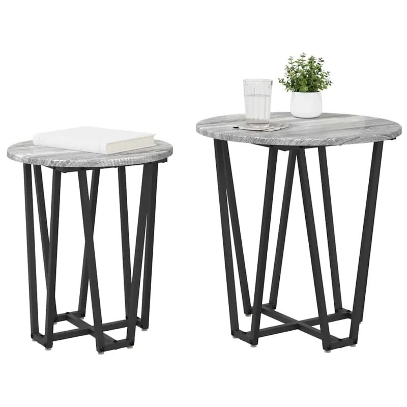 Šoninių staliukų komplektas 2 pcs Pilkas Sonoma ir juoda
