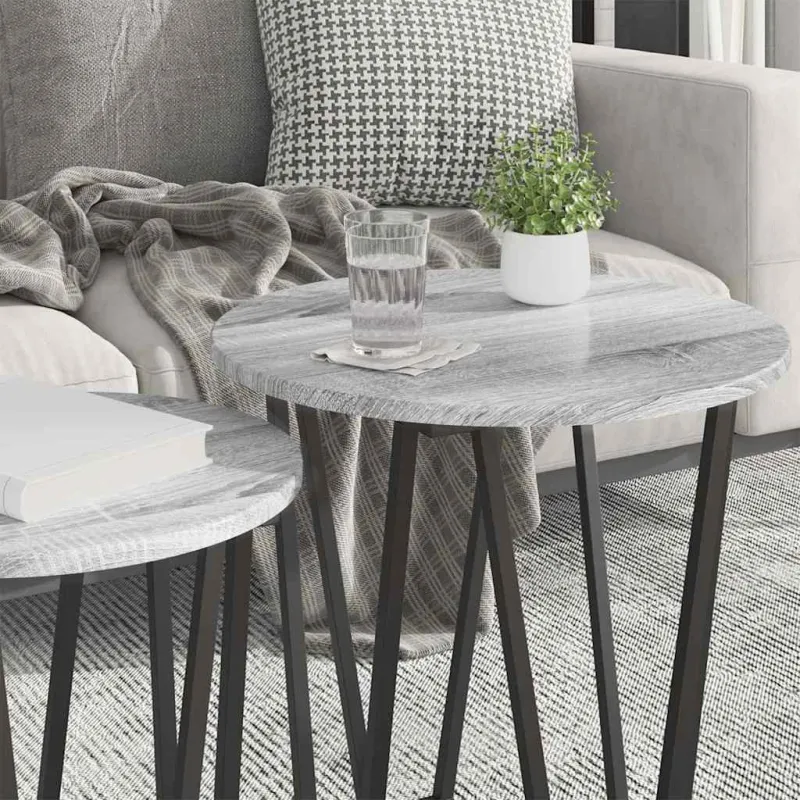 Šoninių staliukų komplektas 2 pcs Pilkas Sonoma ir juoda