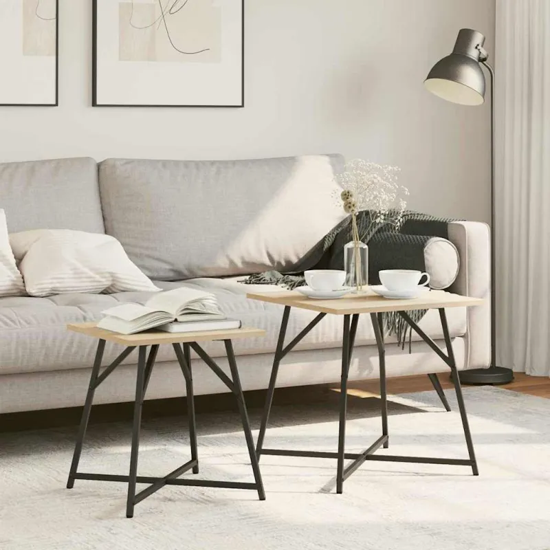 Šoninių staliukų komplektas 2 pcs Sonoma ąžuolas ir juoda