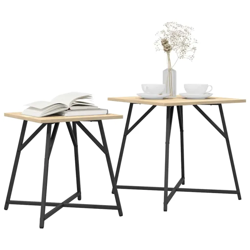 Šoninių staliukų komplektas 2 pcs Sonoma ąžuolas ir juoda