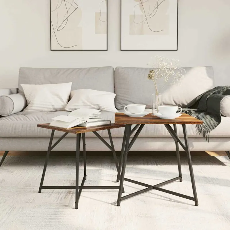 Šoninių staliukų komplektas 2 pcs Rūkyto ąžuolo ir juoda
