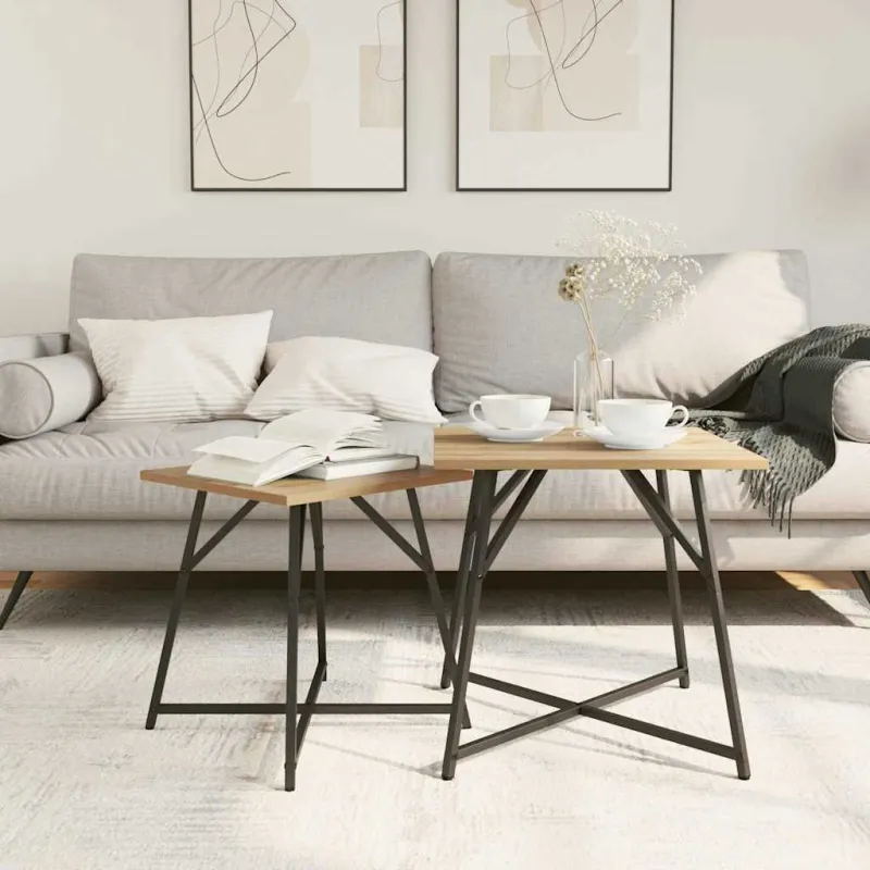 Šoninių staliukų komplektas 2 pcs Amatų ąžuolas ir juoda