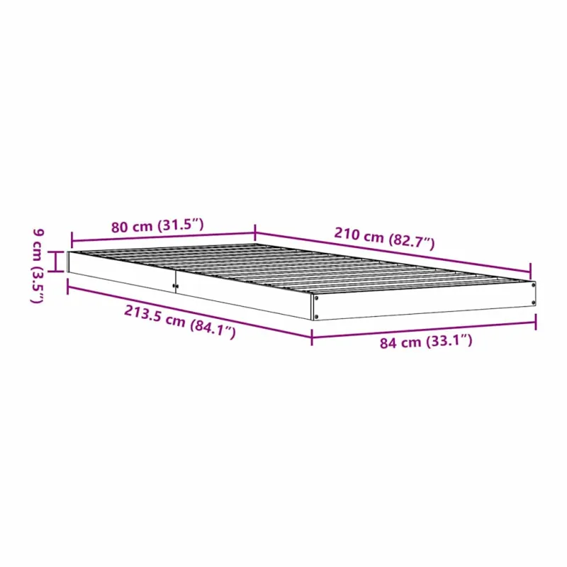 Grindų lovos rėmas Balta 80 x 210 cm Kietos pušies mediena