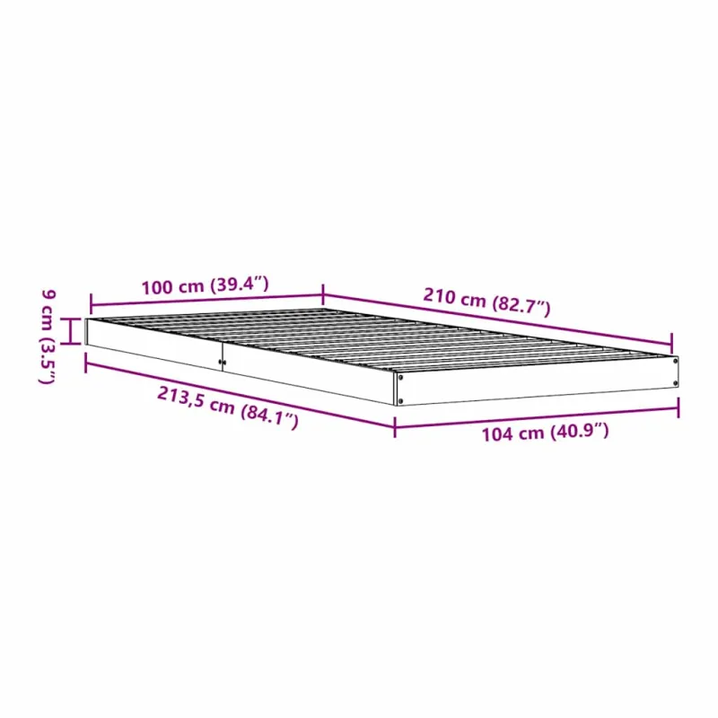 Grindų lovos rėmas Balta 100 x 210 cm Kietos pušies mediena