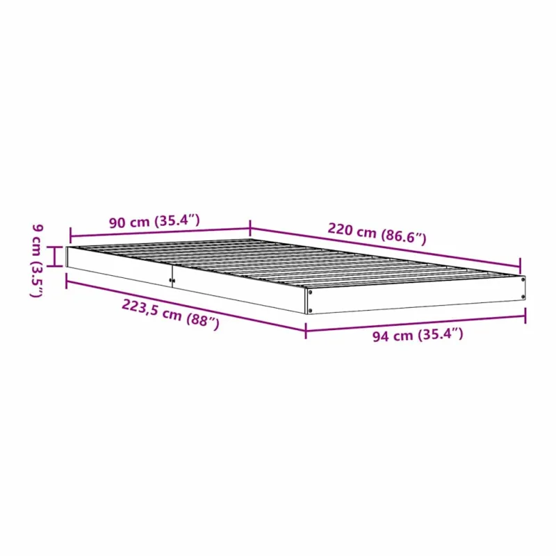 Grindų lovos rėmas Balta 90 x 220 cm Kietos pušies mediena