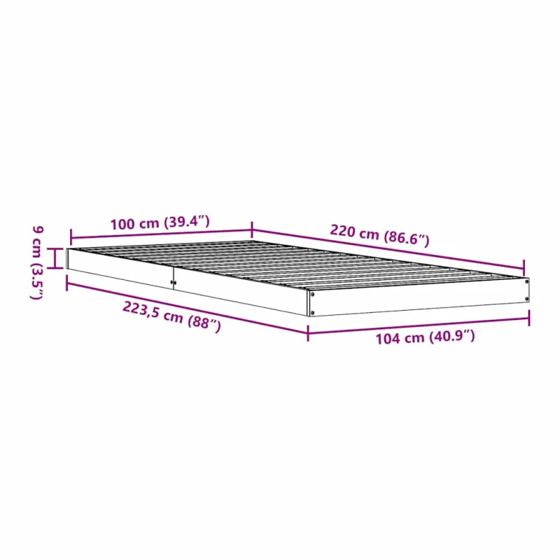 Grindų lovos rėmas Balta 100 x 220 cm Kietos pušies mediena