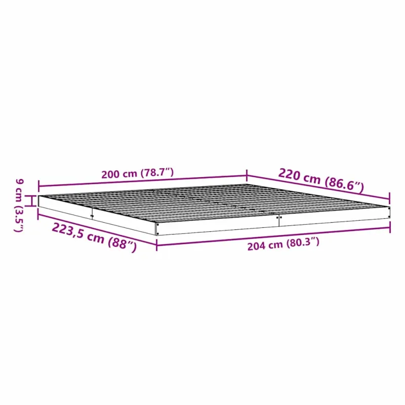 Grindų lovos rėmas Balta 200 x 220 cm Kietos pušies mediena