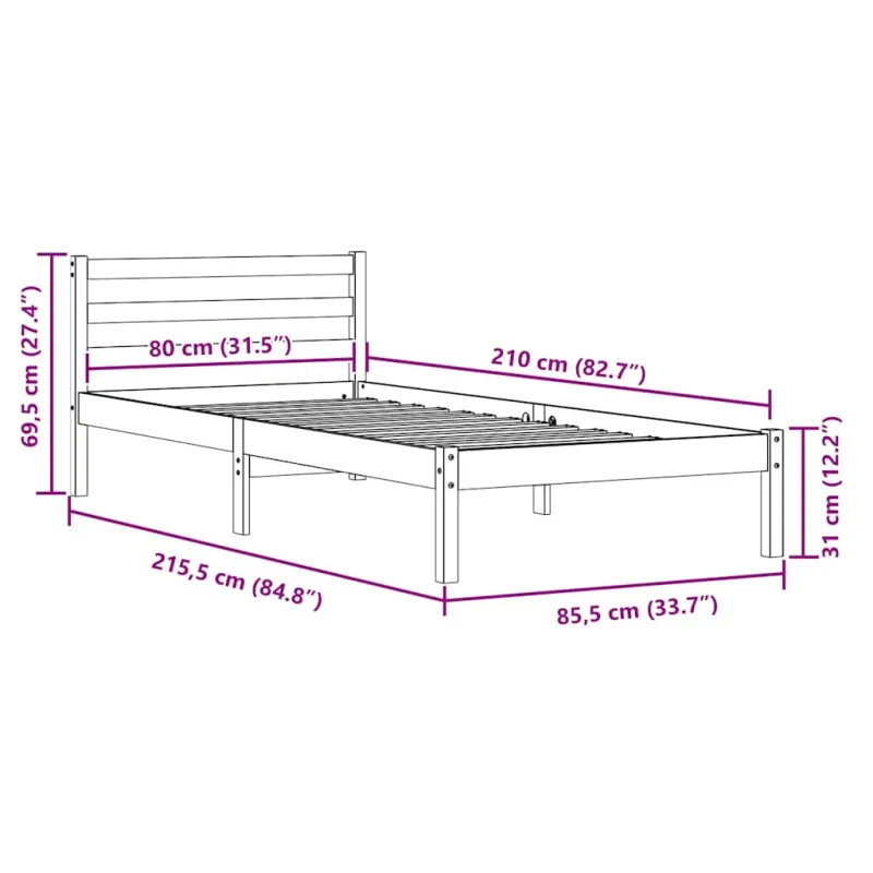 Lovos rėmas Ruda 215,5 x 85,5 x 69,5 cm Kietas pušies medis
