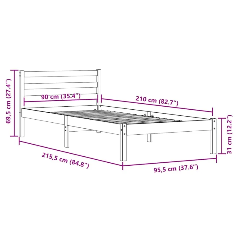 Lovos rėmas Balta 215,5 x 95,5 x 69,5 cm Kietas pušies medis