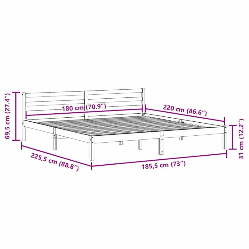 Lovos rėmas Ruda 225,5 x 185,5 x 69,5 cm Kietas pušies medis