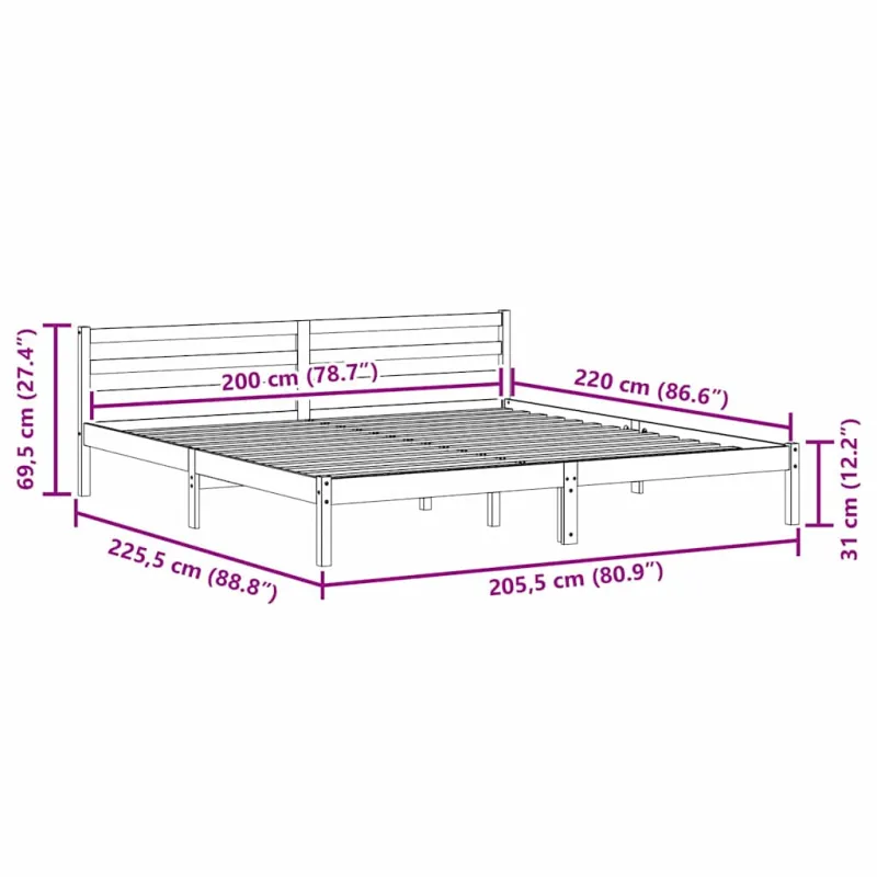 Lovos rėmas Ruda 225,5 x 205,5 x 69,5 cm Kietas pušies medis