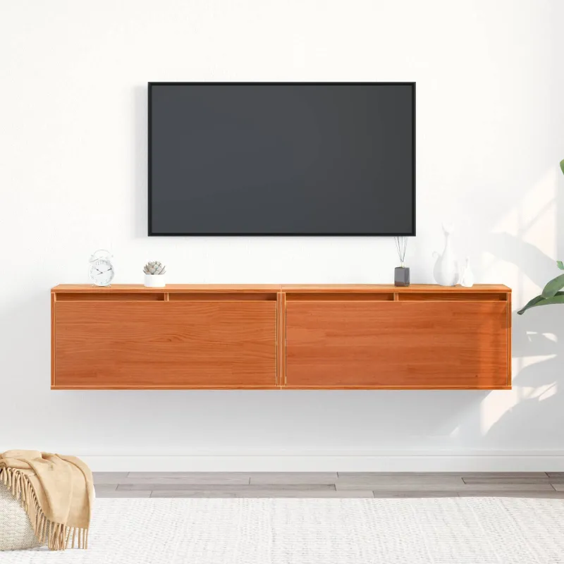 Sieninė spintelė su lentyna 2 pcs Vaško ruda 80 x 30 x 35 cm
