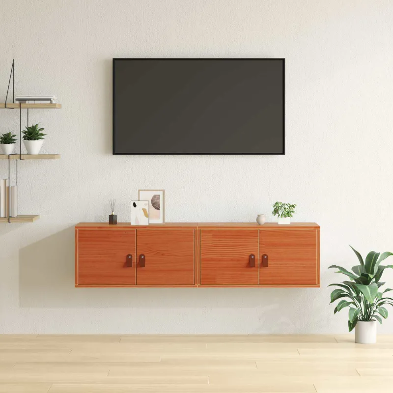 Sieninė spintelė su lentyna 2 pcs Vaško ruda 60 x 30 x 30 cm