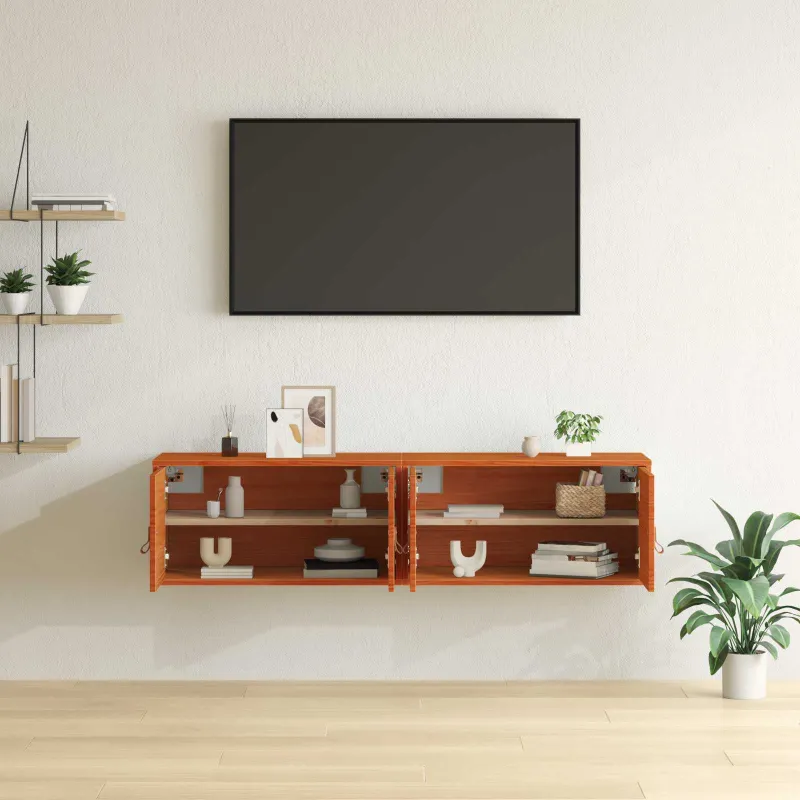 Sieninė spintelė su lentyna 2 pcs Vaško ruda 60 x 30 x 30 cm