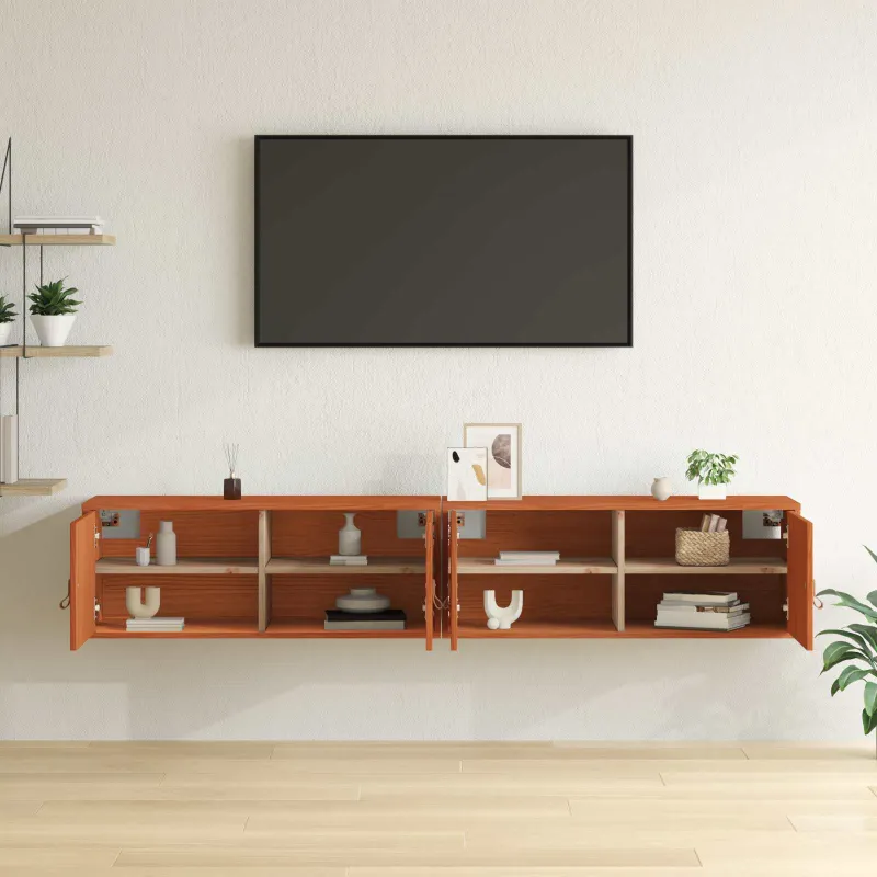 Sieninė spintelė su lentyna 2 pcs Vaško ruda 80 x 30 x 30 cm