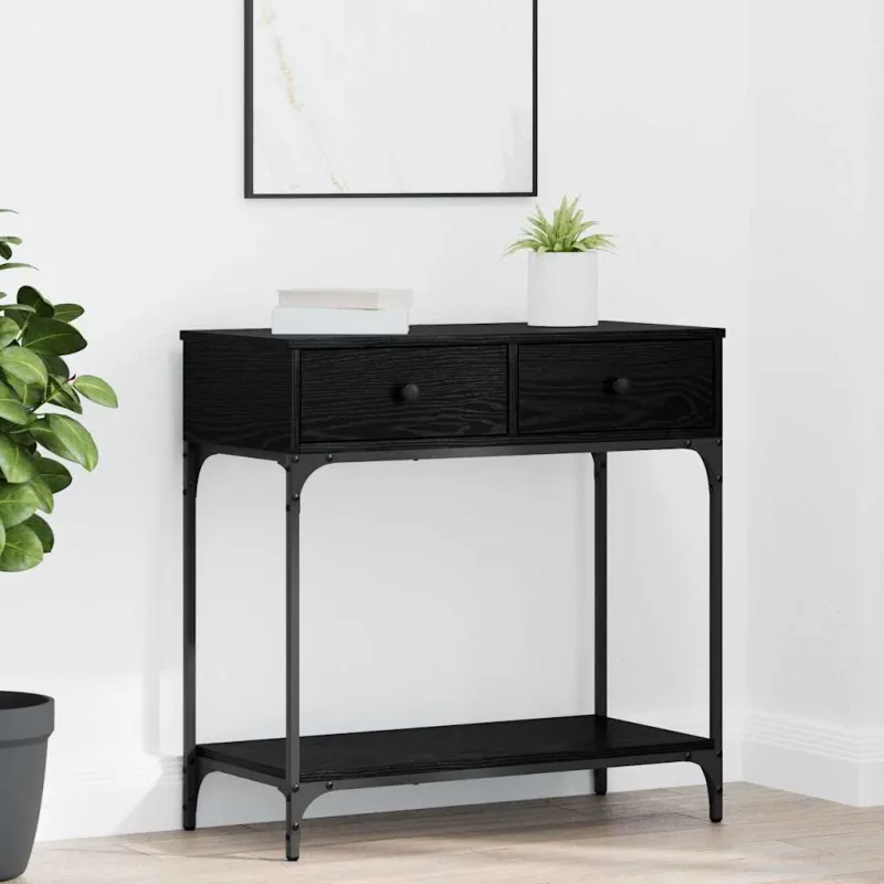Konsolinis stalas su stalčių juoda ąžuolo 75 x 34,5 x 75 cm