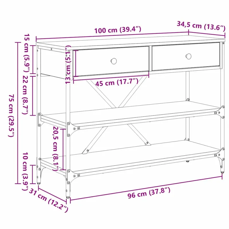 Konsolinis stalas su stalčių Ruda 100 x 34,5 x 75 cm Medis