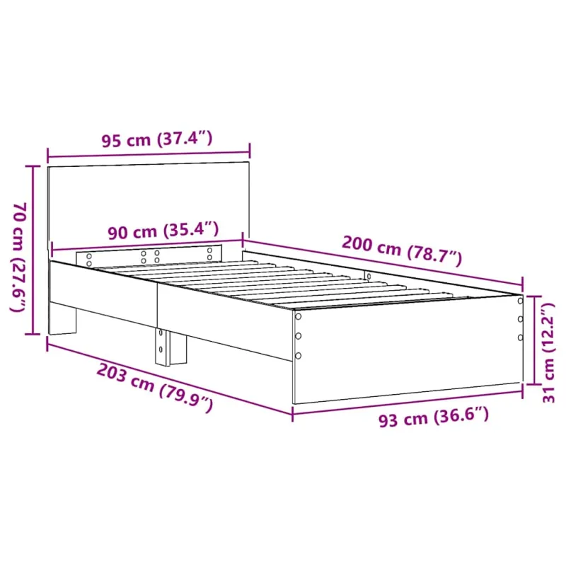 Lovos rėmas Senas medis 90 x 200 cm Apdirbta mediena